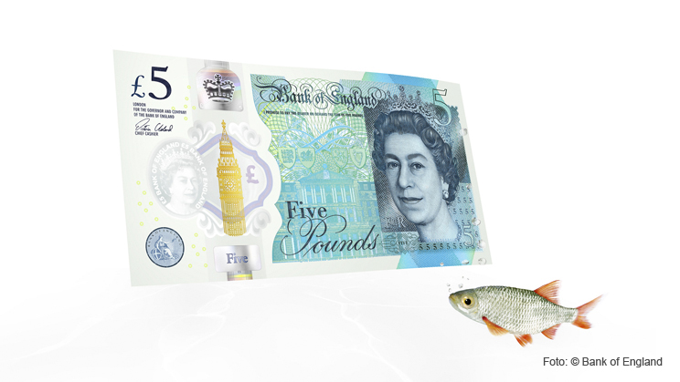 Así es el nuevo billete de plástico de cinco libras